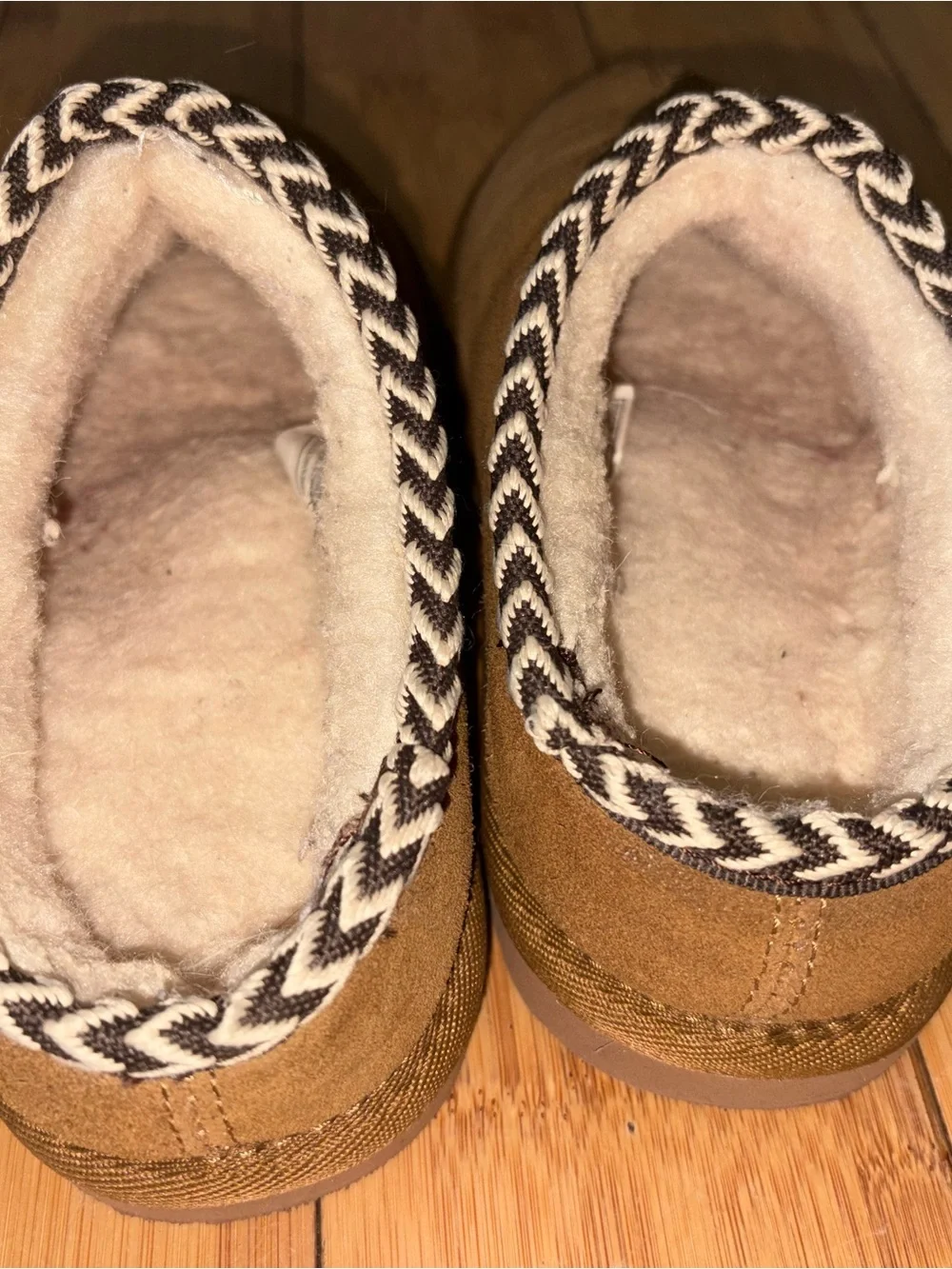 BearPaw Kids Tan Suede Shearling Lined Slip-On Slippers